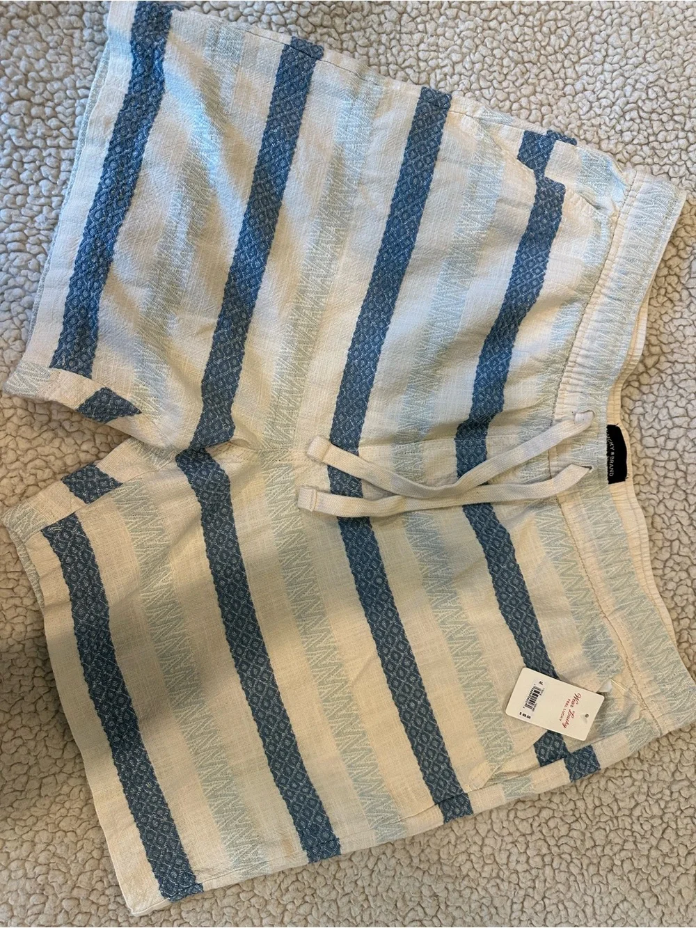 Lucky Brand Cream and Light Blue Striped Drawstring Athletic Shorts